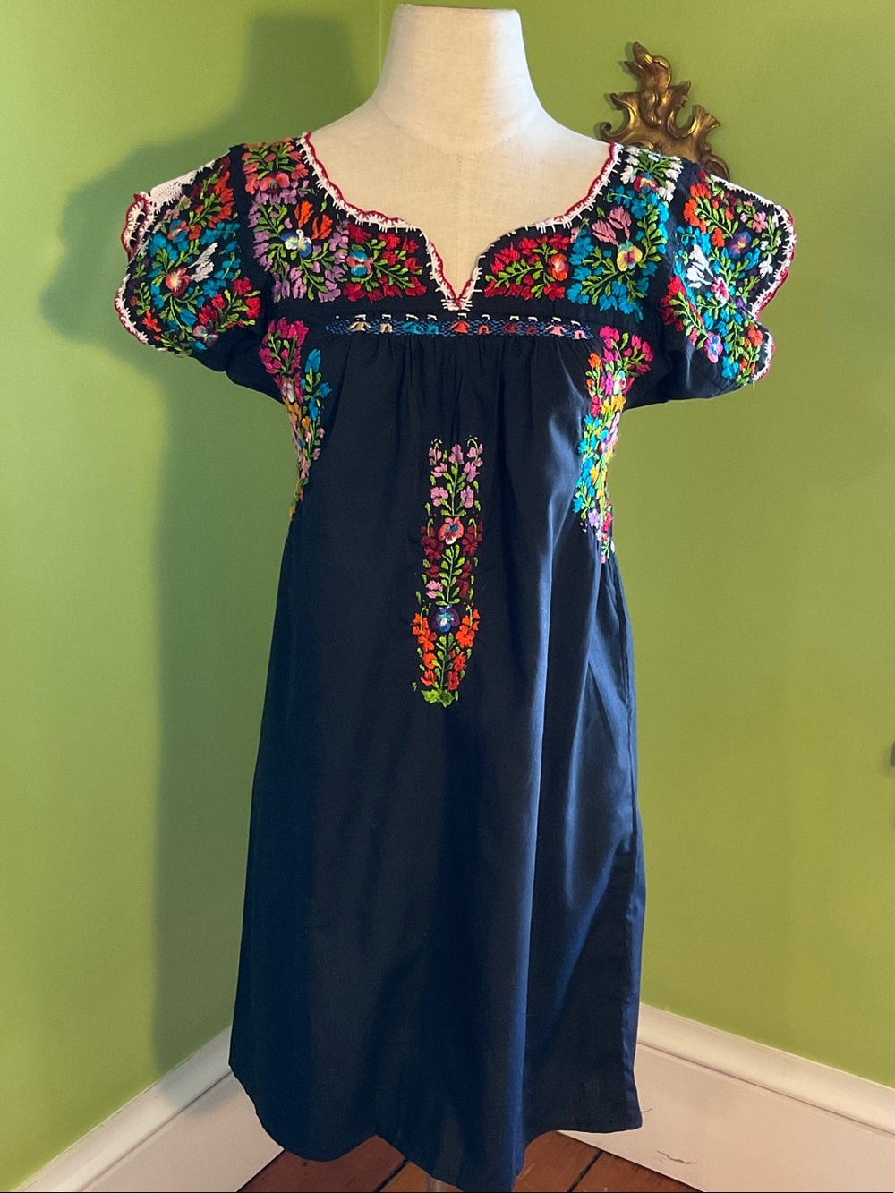 Embroidered Mexican Puebla mini  dress